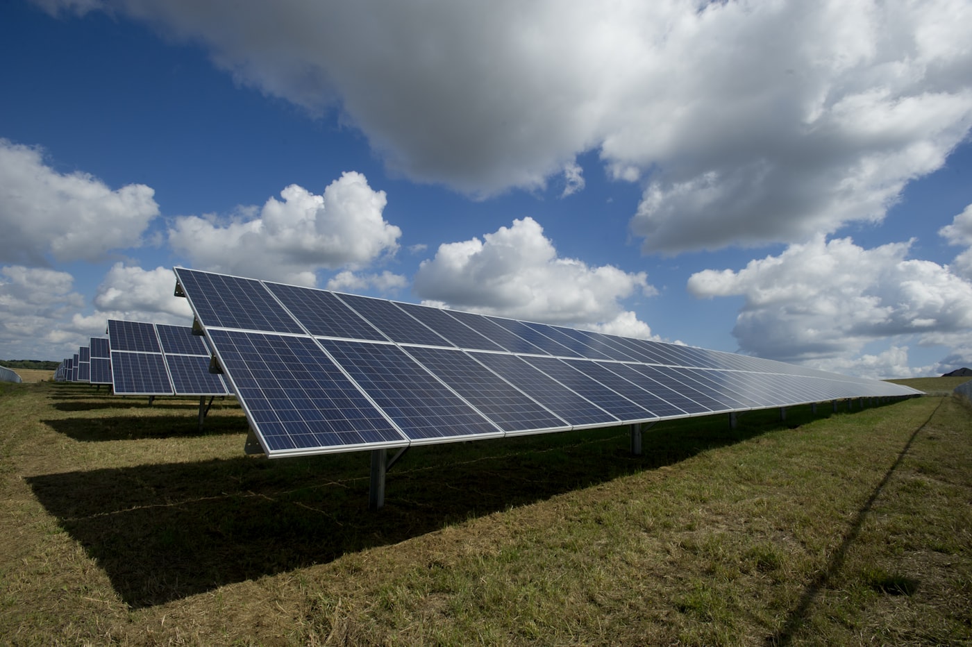 Solar panels under a clear sky
